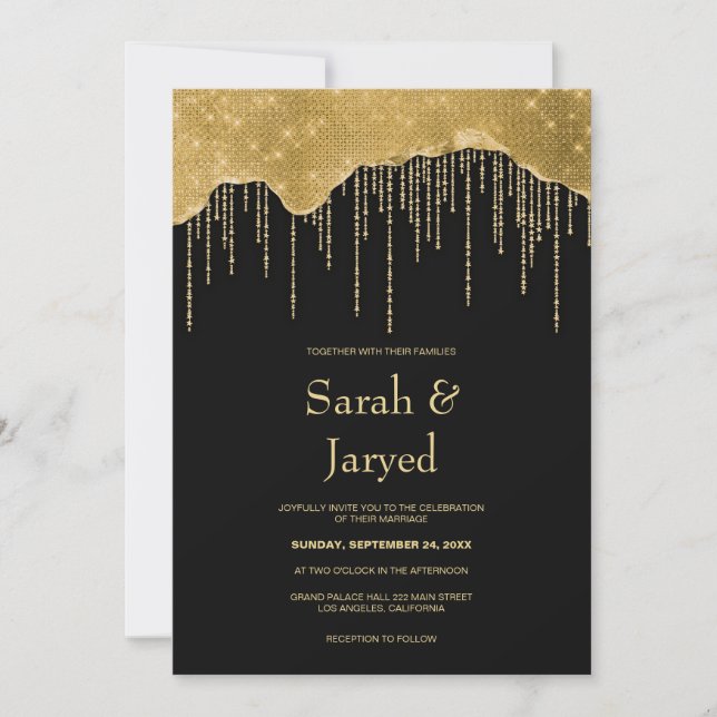 Gold Drip Glitter Wedding Invitation (Front)
