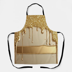 Gold Dripping Background With Glitter Borders Apron