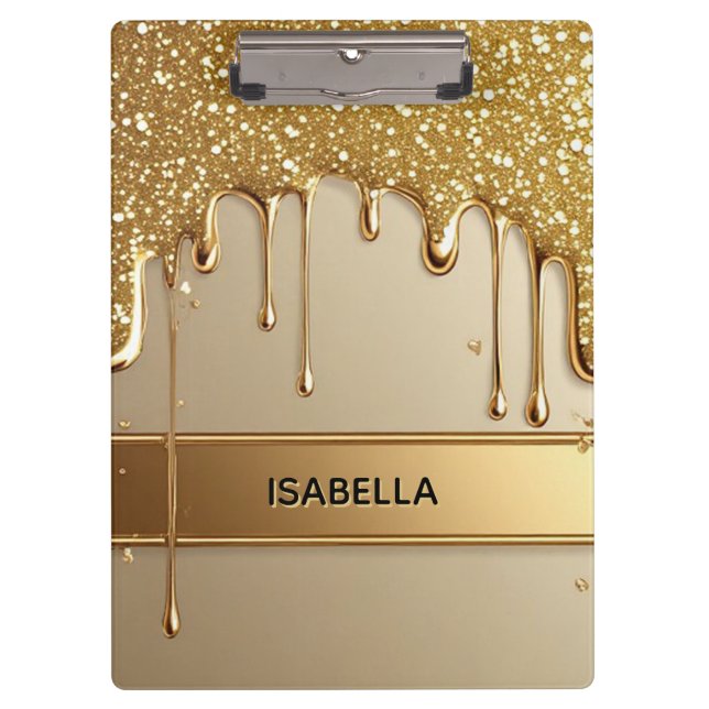 Gold Dripping Background With Glitter Borders Clipboard (Front)