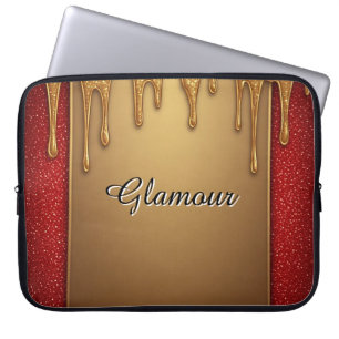 Gold Dripping Glitter Frame On Red Sparkle Backgro Laptop Sleeve
