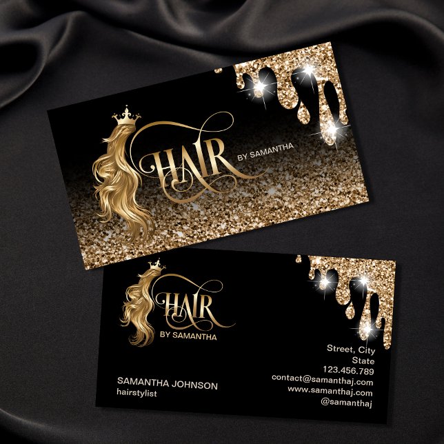 Gold dripping Hair stylist modern gold typography Business Card (Creator Uploaded)
