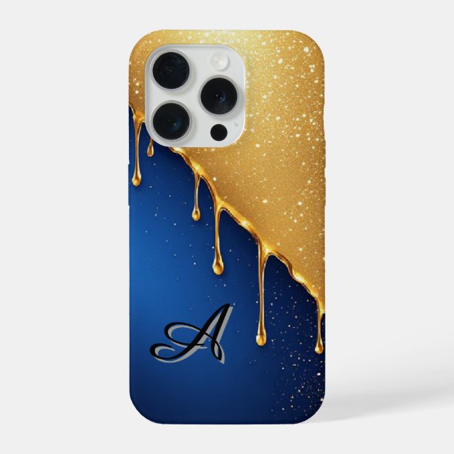 Gold Dripping Paint Over Deep Blue Background iPhone Case (Back)
