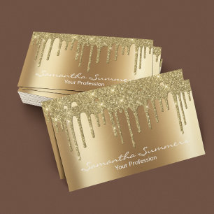 Gold Drips Black Elegant Unique Metal look Business Card