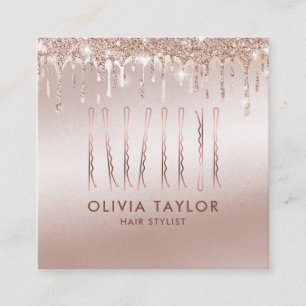 Gold Drips Bobby Pins Hair Stylist Hairdresser Square Business Card
