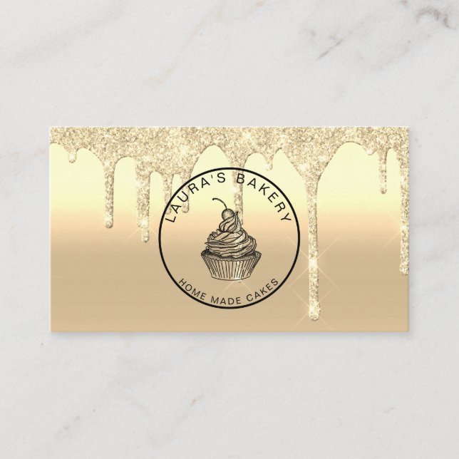 gold drips cake cream  chocolate sweets bakery business card (Front)