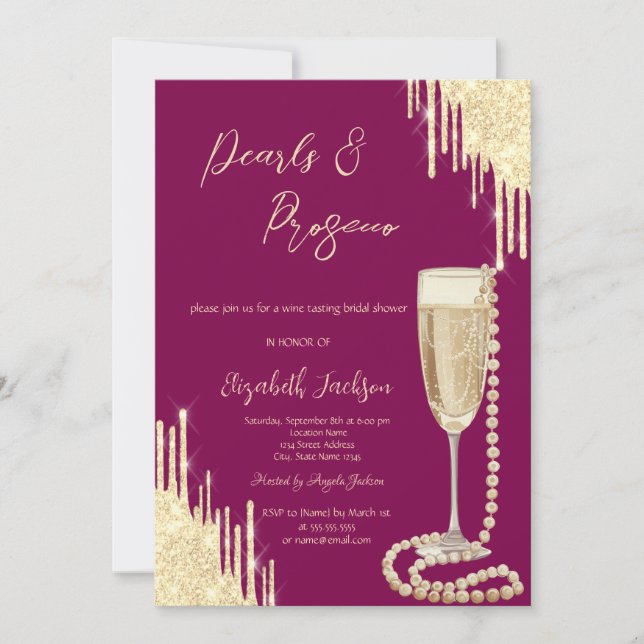 Gold Drips Chic Pearls Prosecco Bridal Shower  Invitation (Front)