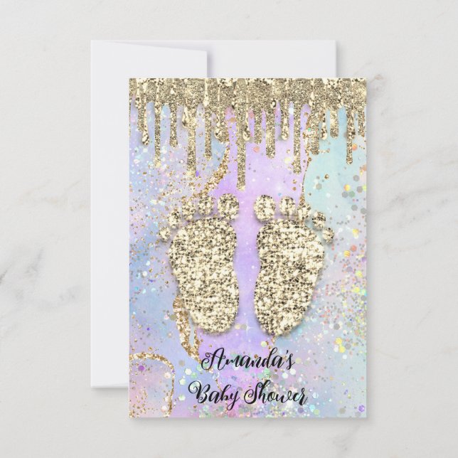 Gold Drips Glitter Princes Girl Baby Holograph  Invitation (Back)
