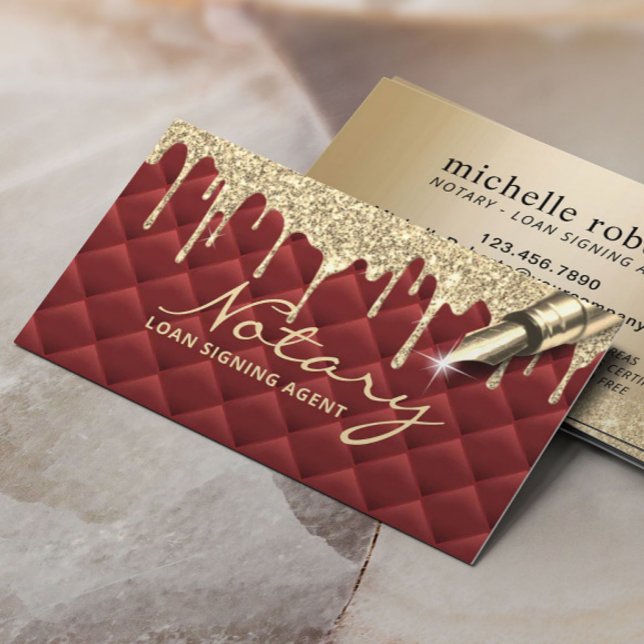 Gold Drips Luxury Red Notary Loan Signing Agent Business Card (Creator Uploaded)
