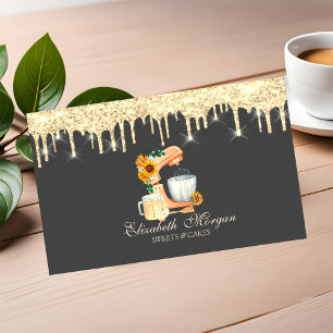 Gold Drips Watercolor Mixer Bakery Business Card