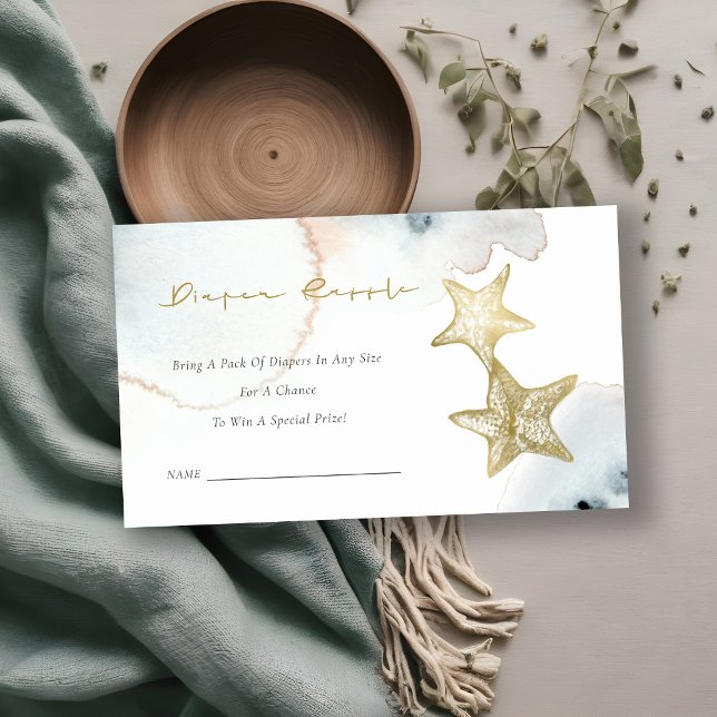 Gold Dusky Blue Starfish Diaper Raffle Baby Shower Enclosure Card (Creator Uploaded)