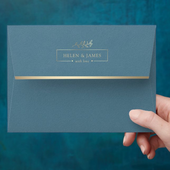 Gold & Dust Blue Texture Wedding Envelope (Hand)