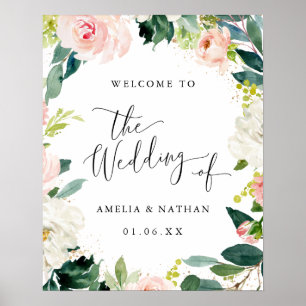 Gold Dust Blush Floral Watercolor Wedding Welcome Poster