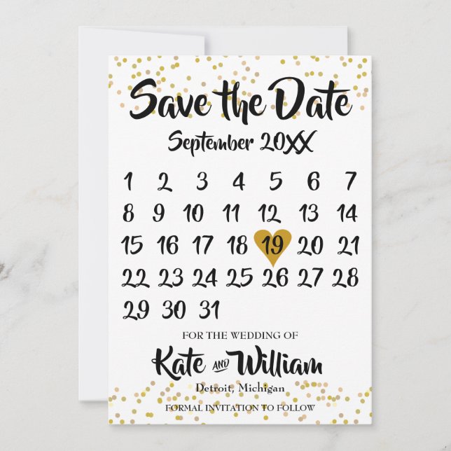 Gold Dust Confetti Calendar Photo Save the Date (Front)