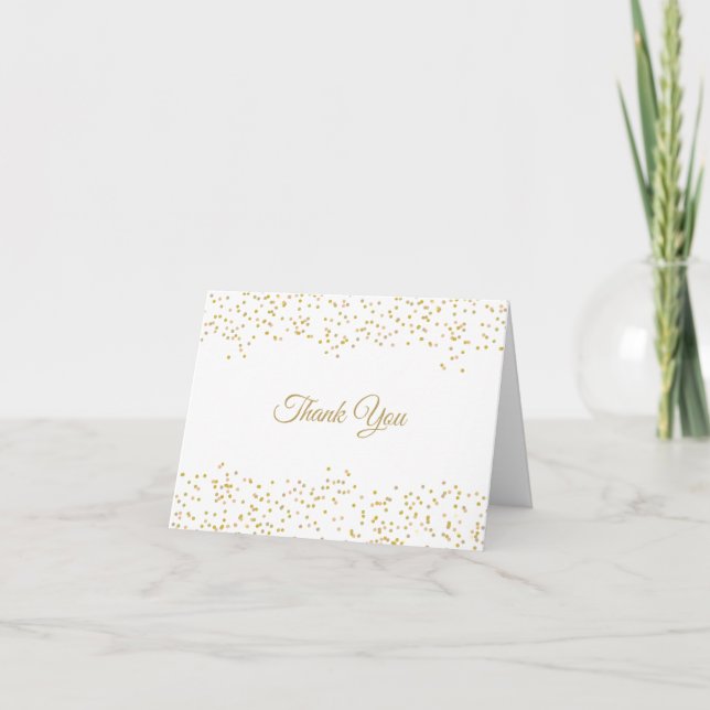 Gold Dust Confetti Elegant Script Thank You Card (Front)