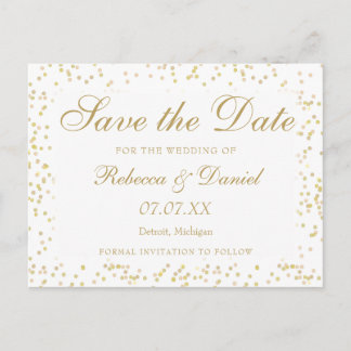 Gold Dust Confetti Save the Date Announcement Postcard