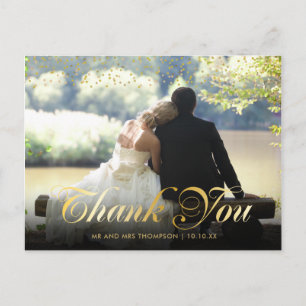Gold Dust Confetti Script Thank You Wedding Photo Postcard