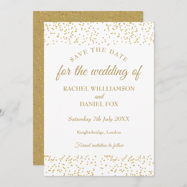 Gold Dust Confetti Wedding Save the Date Card (Front/Back)