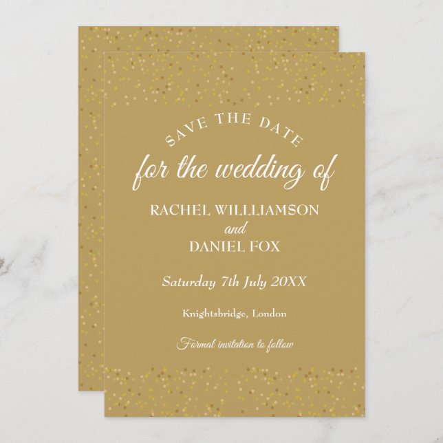 Gold Dust Confetti Wedding Save the Date Card (Front/Back)