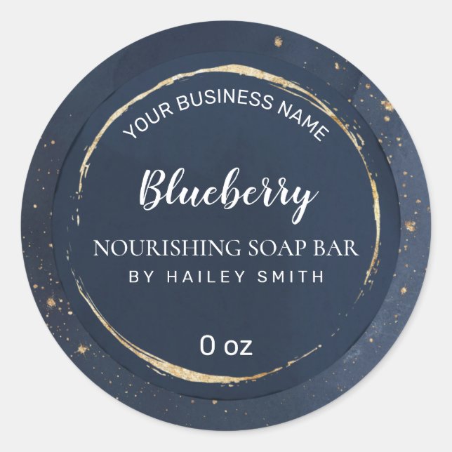 Gold Dust Navy Blue Soap Bar Classic Round Sticker (Front)