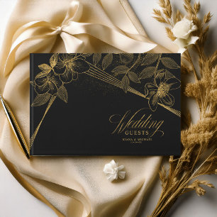 Gold Dust & Outlines Wedding Black/Gld ID835 Guest Book