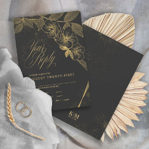 Gold Dust & Outlines Wedding Black/Gold ID835 RSVP Card