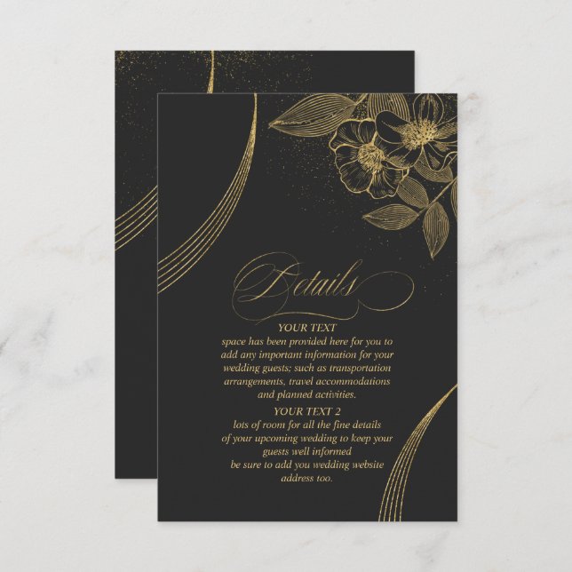 Gold Dust & Outlines Wedding Details Blk/Gld ID835 Enclosure Card (Front/Back)