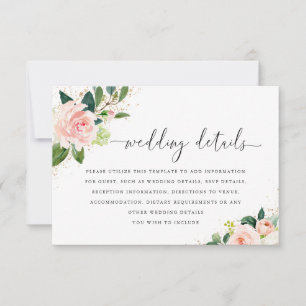 Gold Dust Peach Blush Floral Wedding Details Card