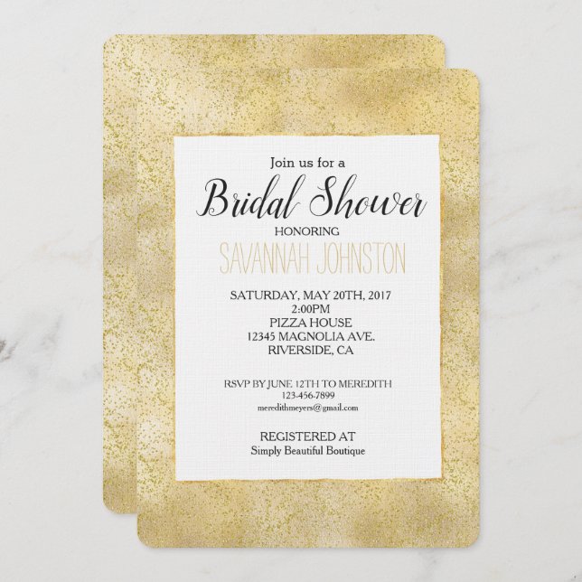 Gold Dust Sparkle Confetti Bridal Shower Invitation (Front/Back)