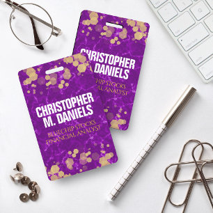 Gold-Dusted Confetti on Purple Marble ID Badge
