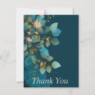 Gold Dusted Flowers & Leaves Thank You Card