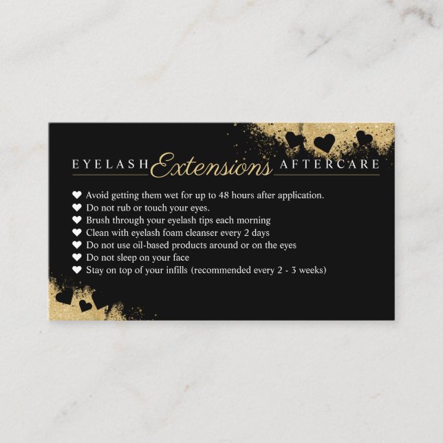 Gold Dusted Mascara Eye Lashes Aftercare Tips Referral Card (Front)