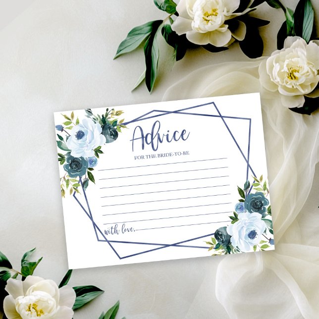 Gold Dusty Blue Floral Bridal Shower Advice Card (Creator Uploaded)