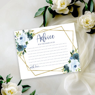 Gold Dusty Blue Floral Bridal Shower Advice Card