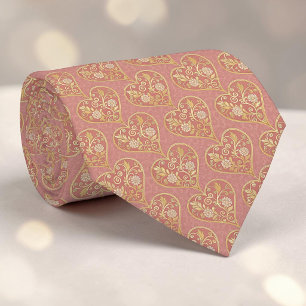 Gold & Dusty Pink Elegant Heart Custom Necktie