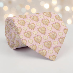 Gold & Dusty Pink Elegant Heart Custom Necktie