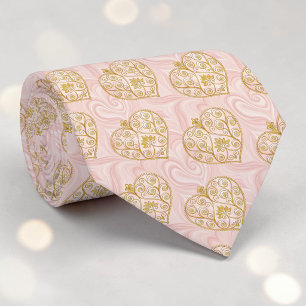 Gold & Dusty Pink Elegant Heart Custom Necktie