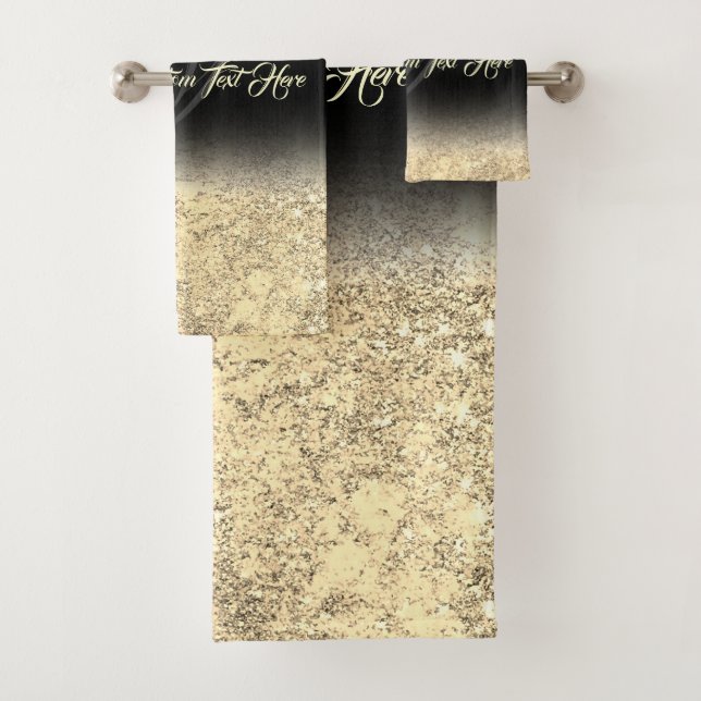 Gold Dusty printed sparkle effect Silver Glam Bath Towel Set (Insitu)
