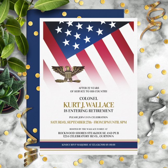 Gold Eagle Military Retirement Party Invitation (Creator Uploaded)