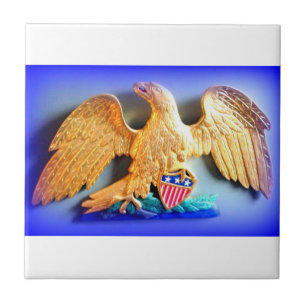 gold eagle on blue and white tile