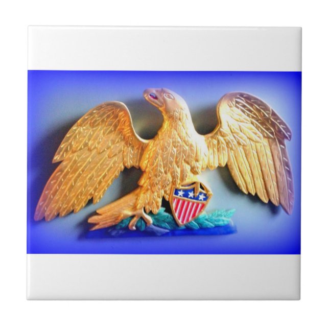 gold eagle on blue and white tile (Front)