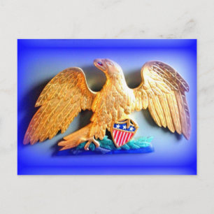 gold eagle on blue postcard