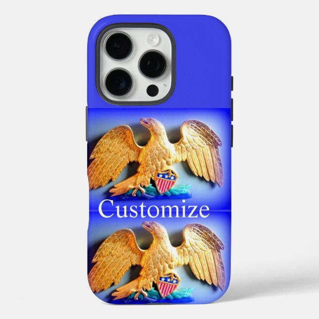 gold eagles on blue iphone case (Back)