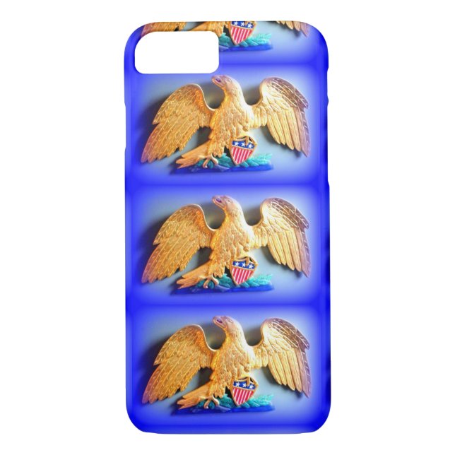 gold eagles on blue iphone case (Back)