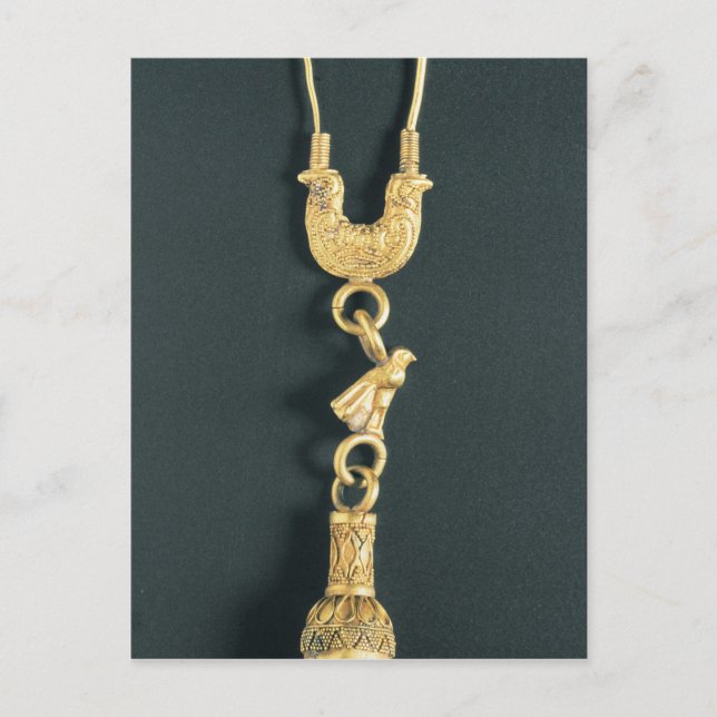 Gold earring with drop-shaped pendant in the form postcard (Front)