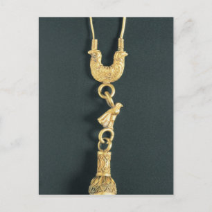Gold earring with drop-shaped pendant in the form postcard