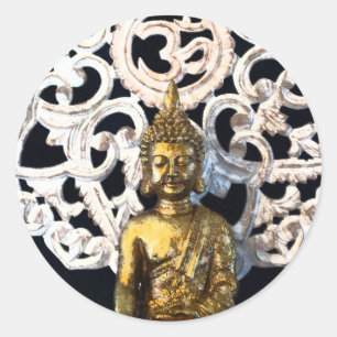 Gold Earth Buddha OM Aum Mantra Ajna Meditation Classic Round Sticker