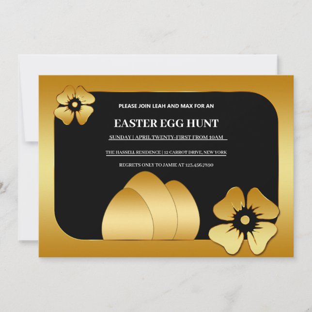  Gold Easter Brunch Egg Hunt Invitation (Front)