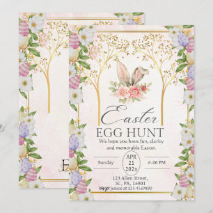 Gold Easter Egg Hunt Floral Pastel Watercolor  Invitation