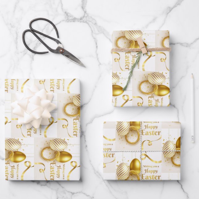 Gold Easter Egg  Wrapping Paper Sheet (Front)