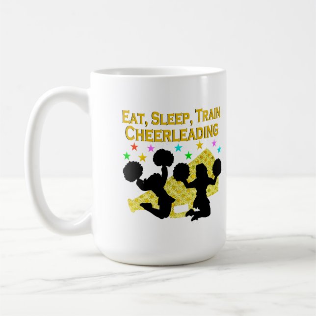 GOLD EAT SLEEP CHEERLEADING DESIGN COFFEE MUG (Left)